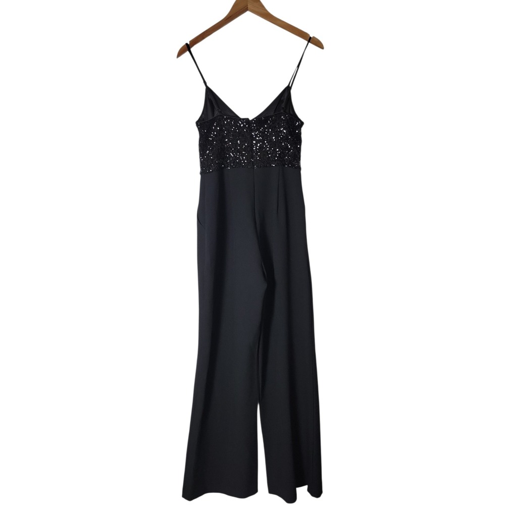 Eliza J Black Sequin Bodice Wide Leg Jumpsuit Size 4 Evening Formal Adjustable - Picture 7 of 13